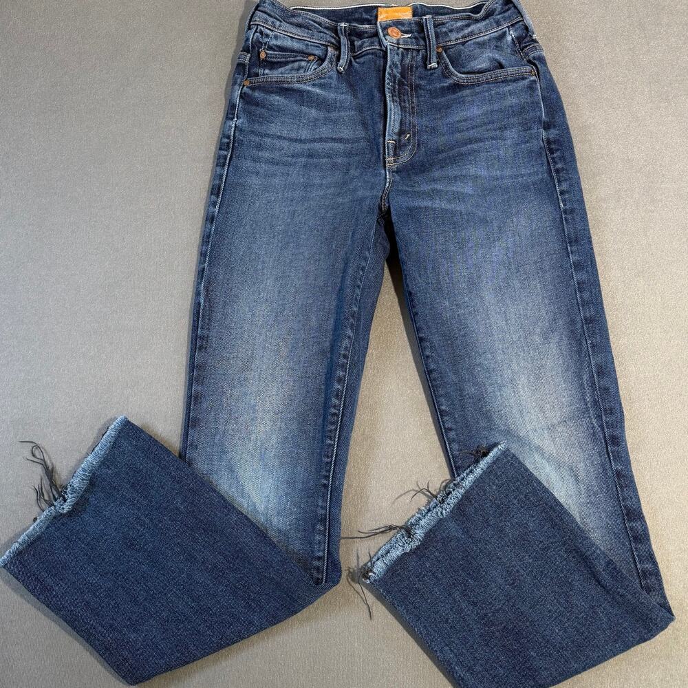 MOTHER The Insider Crop Step Fray High Rise Dark Blue Wash Jeans Size 25